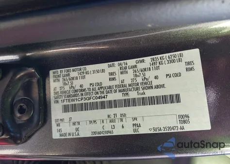 2016 Ford F-150 Xlt z USA, uszkodzony, nr VIN 1FTEW1CP3GFC04947